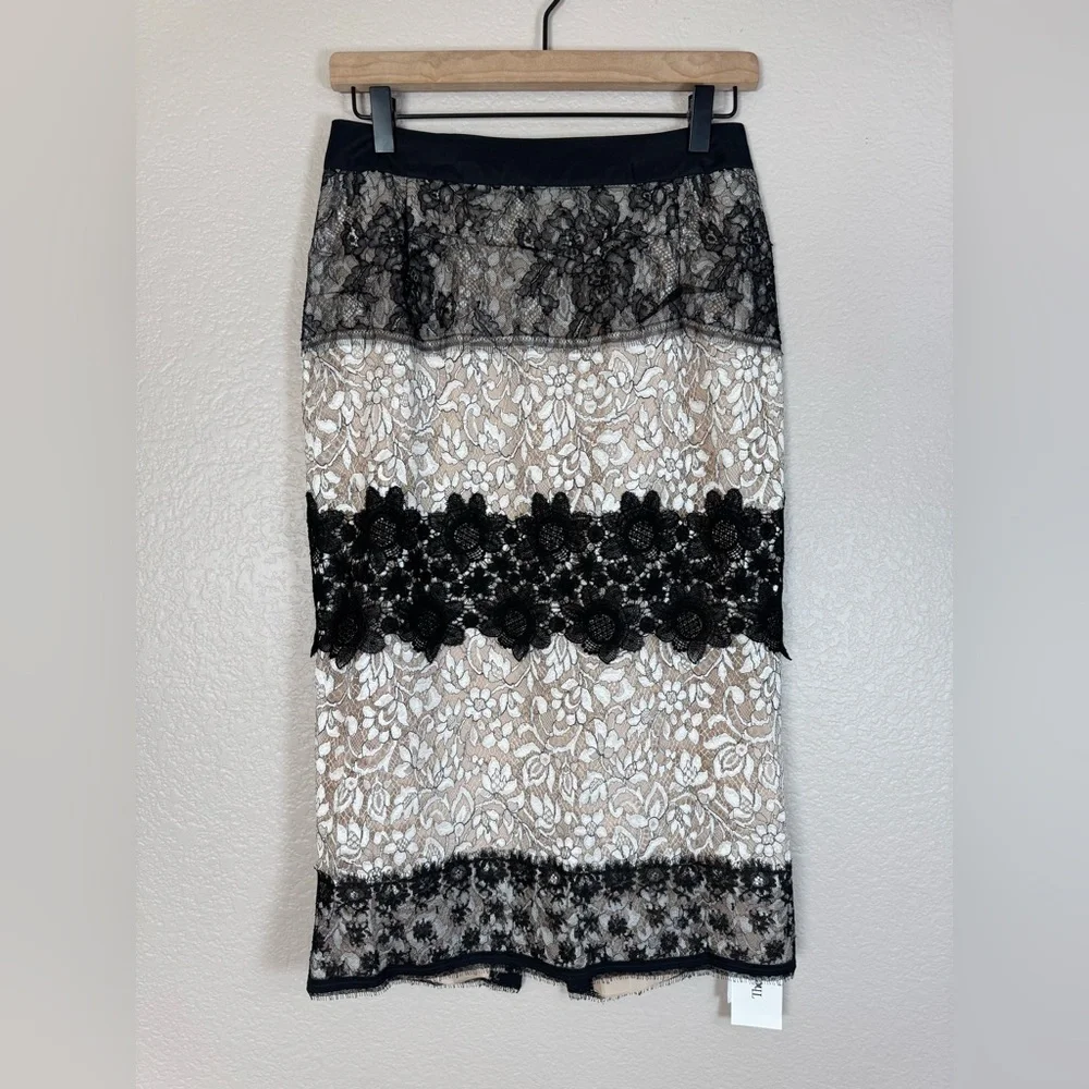La Perla Lace Black & Cream Pencil Midi Skirt RTW Spring 2006 size 44 US 8 $1250